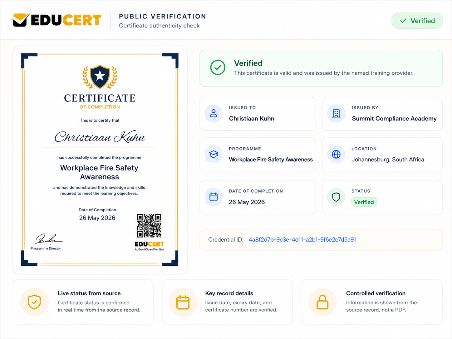 EDUCERT certificate verification page graphic